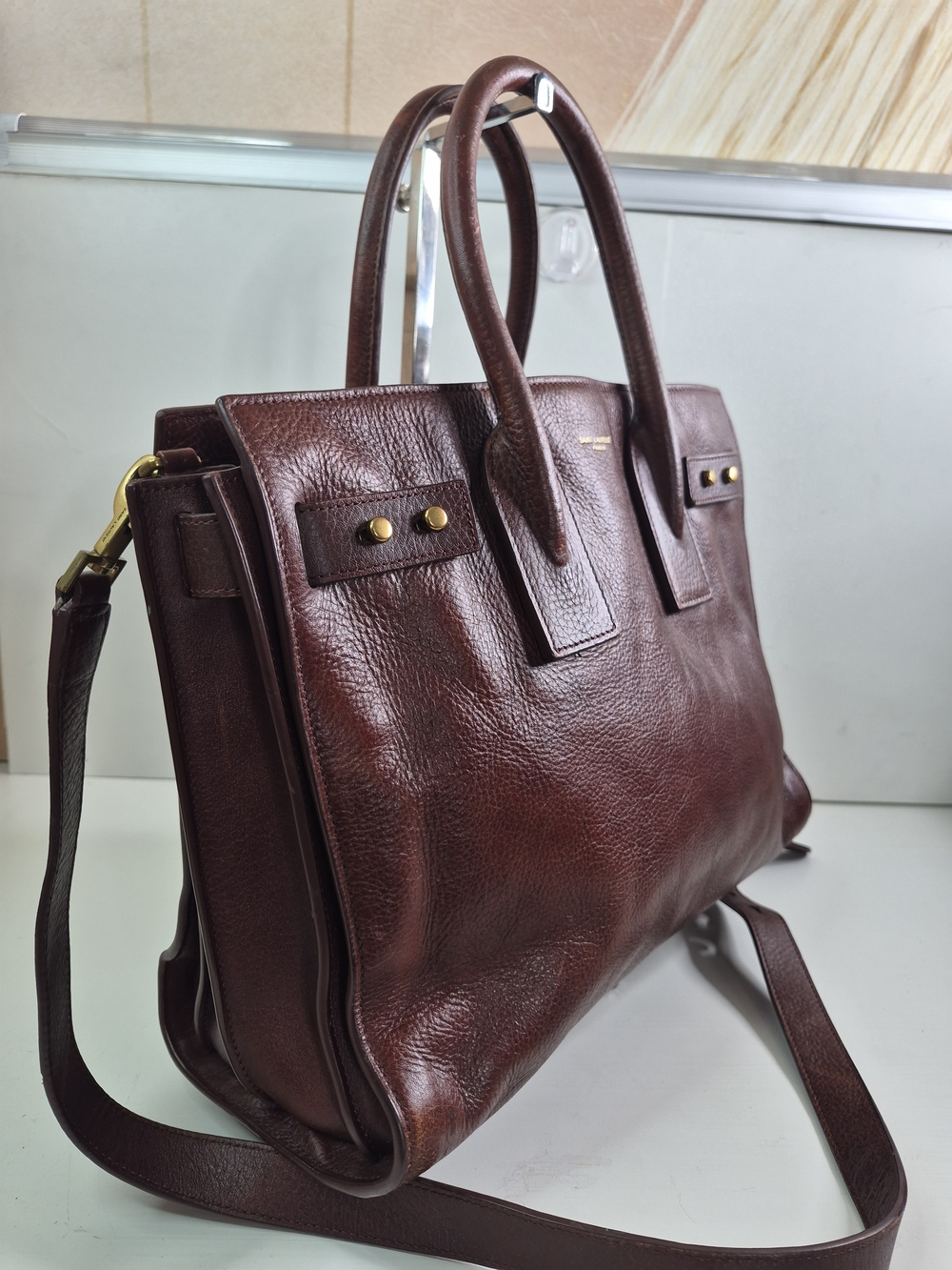 Yves Saint Laurent Dark Brown Leather Briefcase Tote with Gold Hardware - Picture 5 of 15